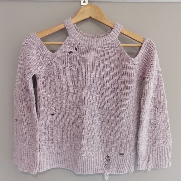 HOLLISTER Distressed Cold Shoulder Sweater NWOT - Picture 1 of 7